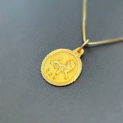 14k solid yellow gold Gemini Zodiac Leo Pendant charm