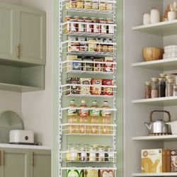Asoibopi 8-Tier Adjustable Over the Door Pantry Organizer with 8-Tier, White 