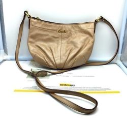Coach Tan Leather Crossbody Shoulder Bag with Pink Copper Undertones