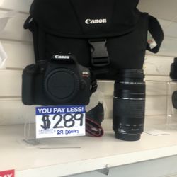 Canon Camera With Bag And Zoom Lens