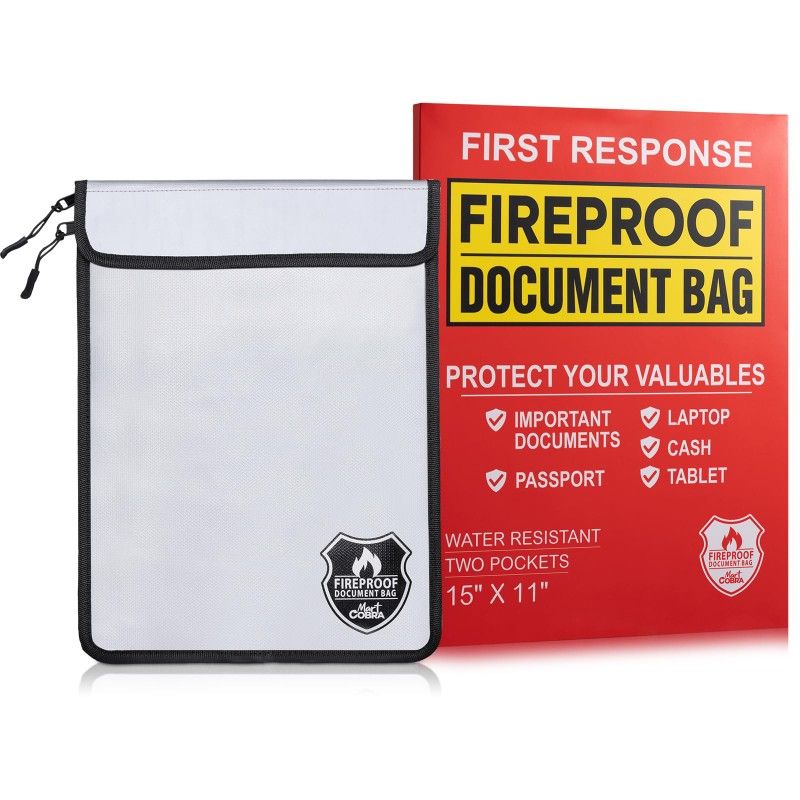 Fireproof Document Bag with Zipper Fire and Waterproof Document Storage Fireproof Money Bag