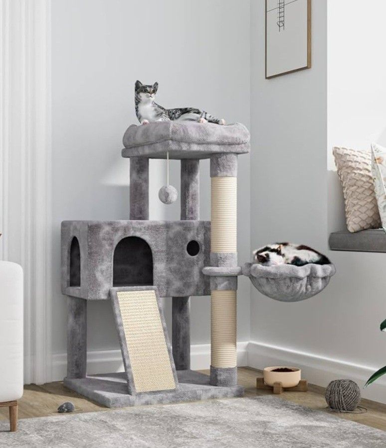 Cat Tree for Indoor Cats, Multi-Level Cat House Condo with Large Perch, Scratching Posts, Hammock, Cat Climbing Stand with Toy for Small Cats K