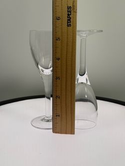Set of (2) small Luigi Bormioli Michelangelo Masterpiece Stemmed Liqueur Glass  featuring a classic clear crystal design with a rounded bowl and a sle
