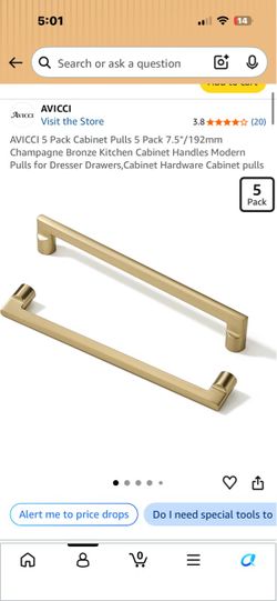 Set of 5 7.5” Champagne Bronze Cabinet Pulls