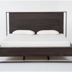 Lars Brown King Wood & Metal Panel Bed with LED Lights | Adjustable Base Compatible