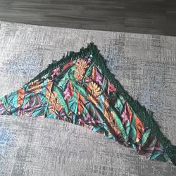 One size Multi green colored silk scarf.