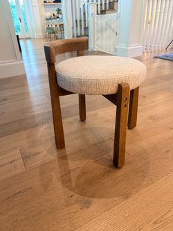 Modern Wood Stool with Upholstered Round Seat