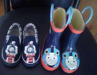 Thomas the train rainsboots and slide ons size 6 and 7 1/2. Great shape!! Both pair for $12