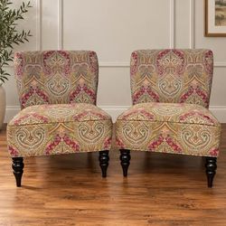 Pair of Pier 1 Paisley Tapestry Slipper Accent Chairs – $150