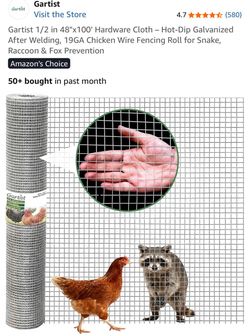 1/2 in 48"x100' Hardware Cloth - Hot-Dip Galvanized After Welding, 19GA Chicken Wire Fencing Roll for Snake, Raccoon & Fox Prevention