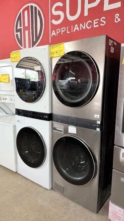 LG AND SAMSUNG WASH TOWERS, WASHER AND DRYER