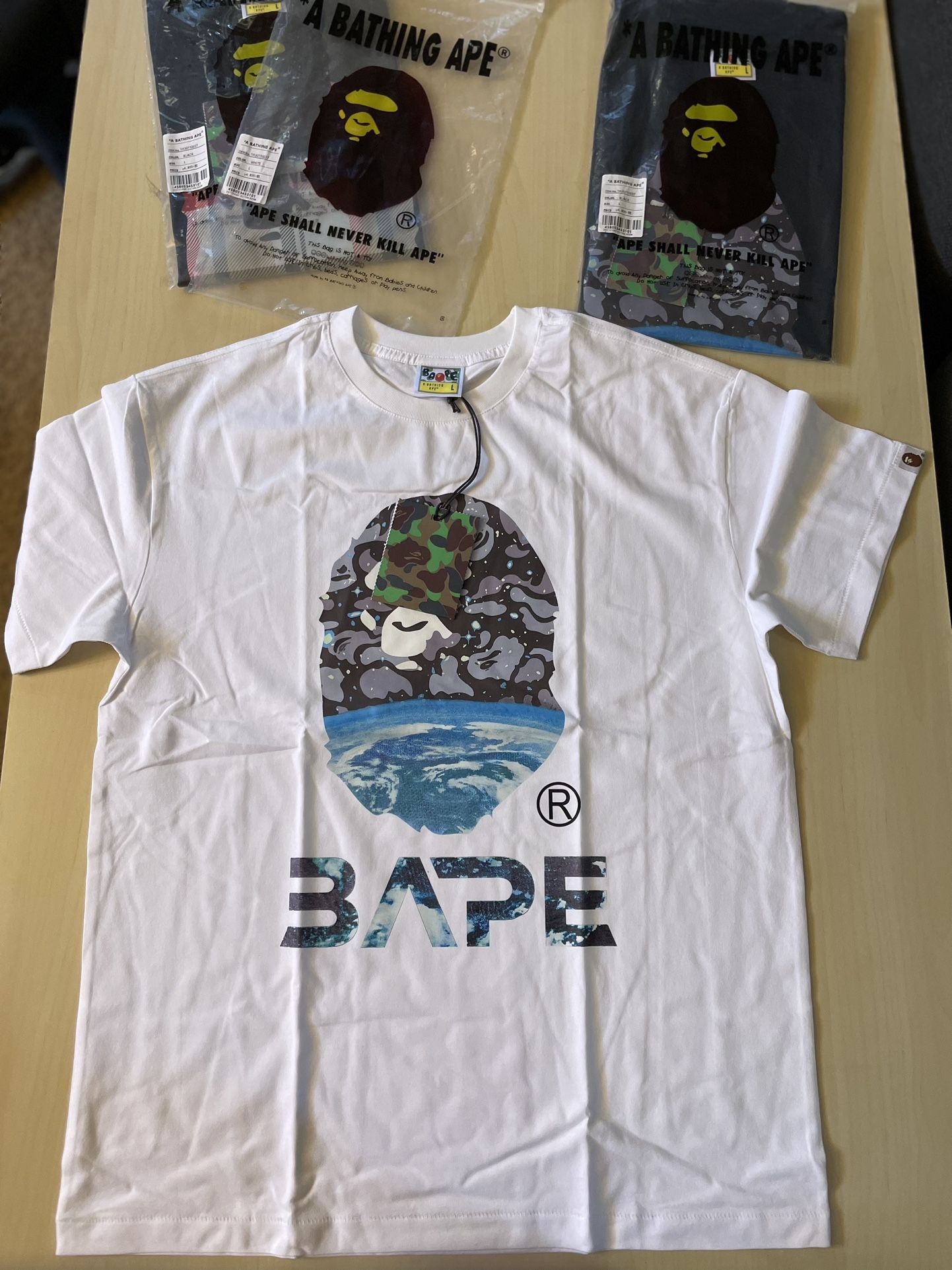 BAPE LARGE blue multi color camo white TSHIRT 1:1