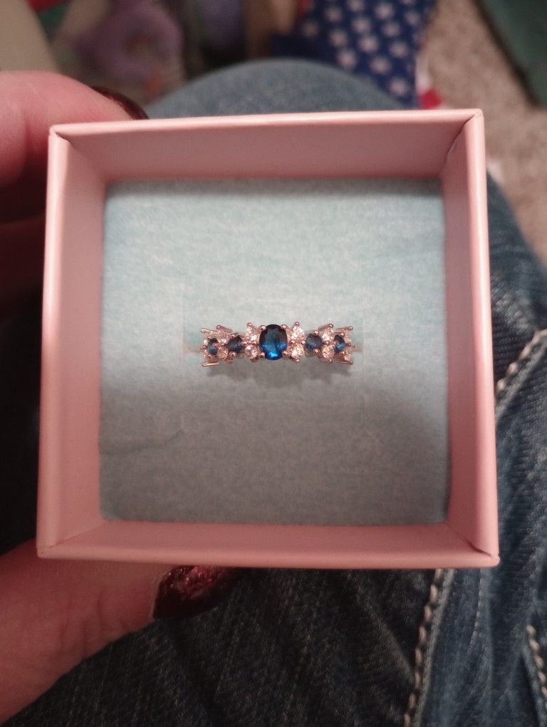 New Sterling Silver Natural Sapphire Ring Size