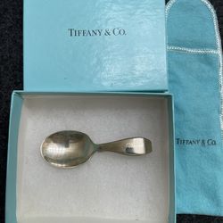 Tiffany & Co. Sterling Silver Curved Handle Loop Baby Spoon in Pouch