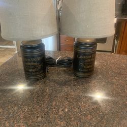 Vintage mid century tin matching table lamps in good condition