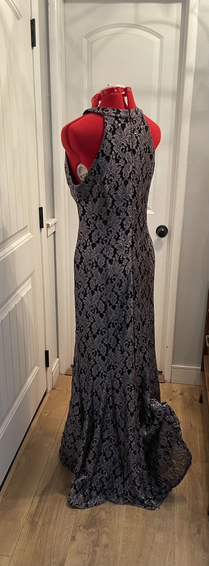 nightway glitter lace keyhole halter dress Nightway