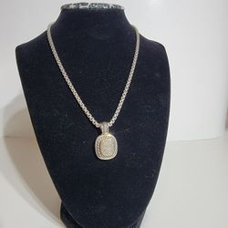 David Yurman Sterling Silver Gold & Pave Diamond Albion Enhancer Pendant Set