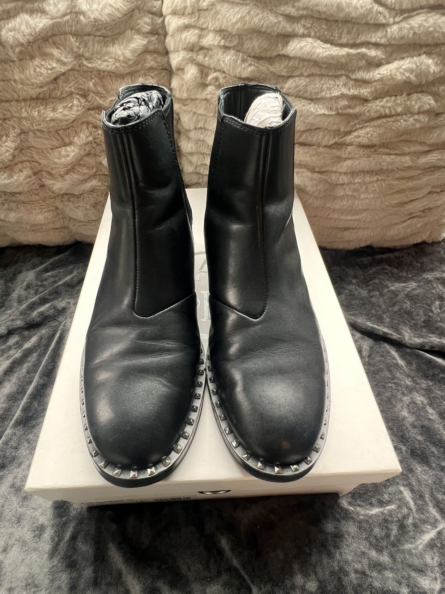 Ash Black Leather Studded Women's Chelsea Boots, Size 38