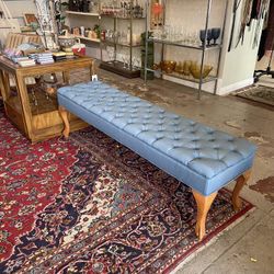 Blue Tufted Bench 