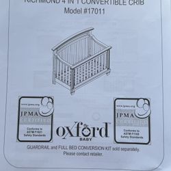 Oxford Baby Richmond 4-in-1 Convertible Crib – Model #17011
