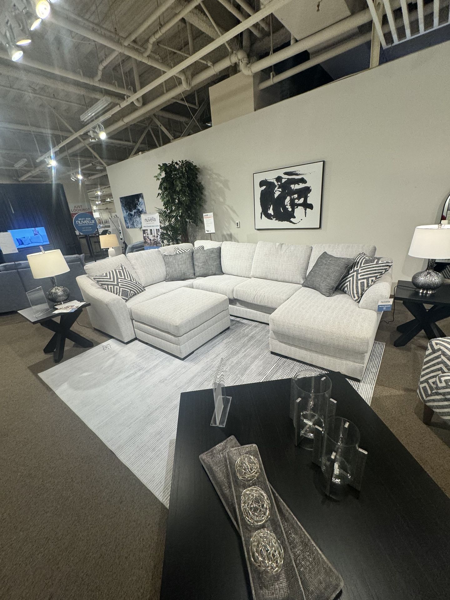 Sectional Chaise ( White Fabric) In Stock