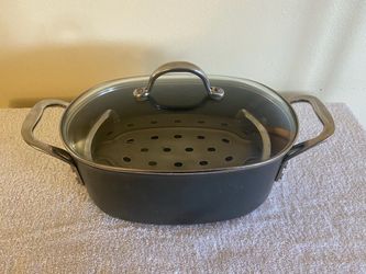 Calphalon Oval/Oblong 6 Quart Roaster with Roasting Rack and Glass Lid