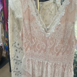 Beige Lace Lined Dress