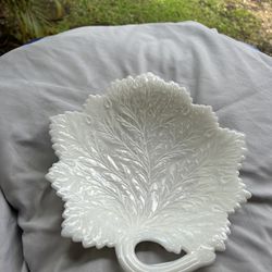 Milk Glass White Leaf Plate Beautiful 