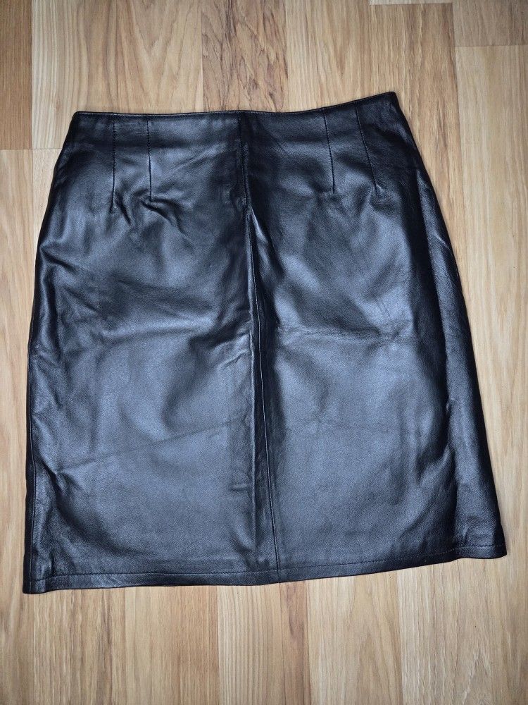 Clio Black Leather Knee-Length Pencil Skirt for Night Out Size 10