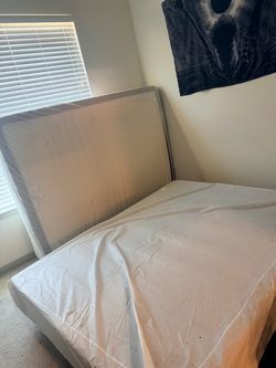 Queen bed, box, and frame.