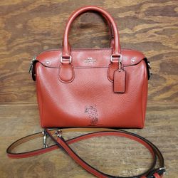 2014 Limited Edition Coach Peanuts Snoopy Leather Red Satchel Purse 