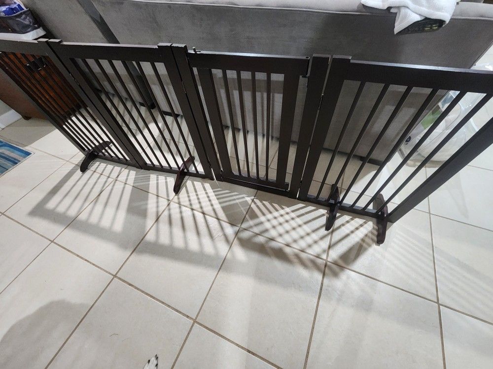 Freestanding Wooden Pet Gate with Walk-Through Door – 81” x 30