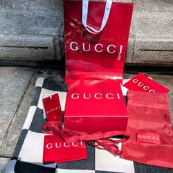 NEW Gucci (empty) Burgundy Folding Box - 7" x 7" x 3" with Dust Bag & MORE 