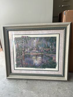 Vintage Framed Art Print, Garden Serene “Thru God’s Grace” Signed by Artist