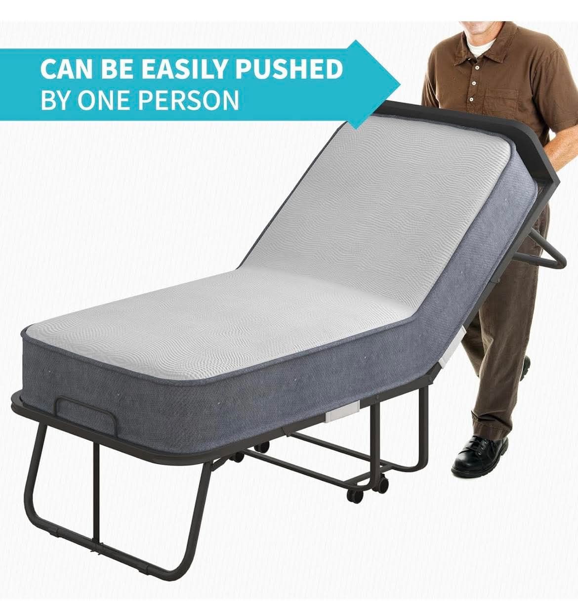 Rollaway Bed with 4 Inch Foam Mattress, 75" x 31" Folding Bed, Cot Size Space-Saving Guest Bed with Headboard, Portable Foldable Bed for Adults with S