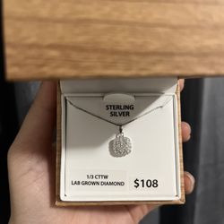  1/3 Ct Lab-Grown Diamonds Cluster Pendant Necklace in Silver for Women (J, SI-I1)