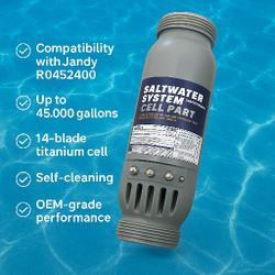 Premium Replacement Salt Cell for Jandy R0452400 / PLC1400 / APURE1400 – 14-Blade 3-Port – Up to 45,000 Gal  Untested