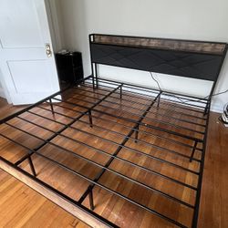 King Size Upholstered Bed Frame with USB Ports – Great Condition! 