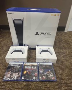 Sony PlayStation 5 PS5 Console Disc Version 3 Games + 2 Controller Bundle.