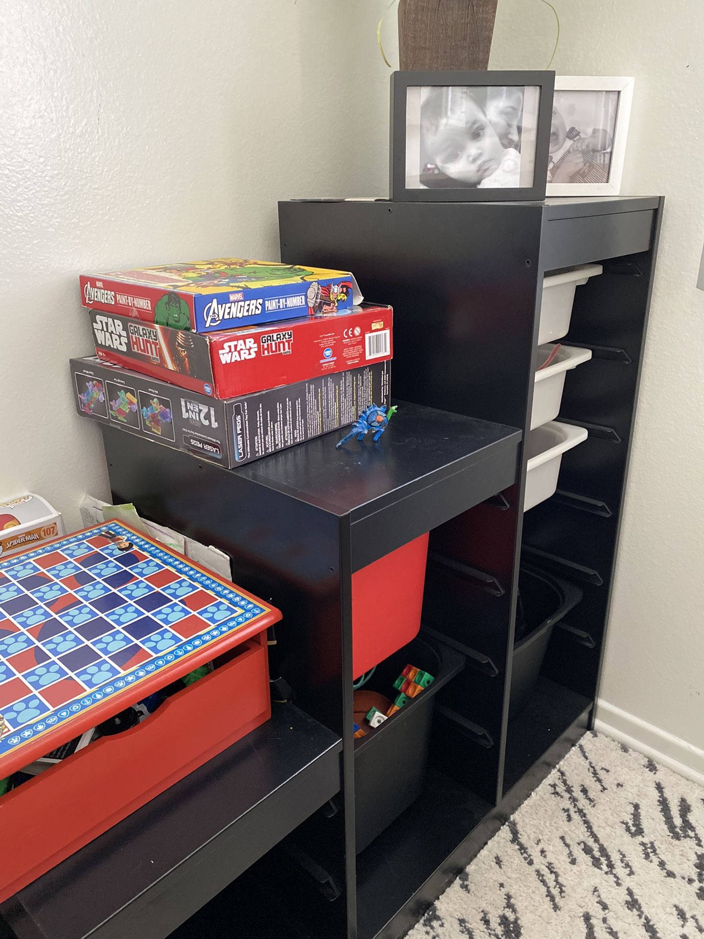 Kids 3 tier storage combination with plastic boxes