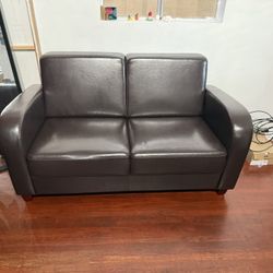 Compact Brown Leather Couch 
