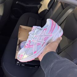 Pink and white ASICS
