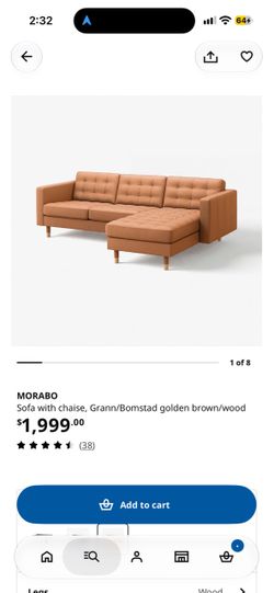 IKEA Morabo Tan Leather Sectional Sofa with Chaise