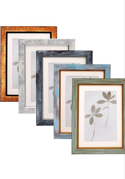 Fixwal 5x7 Picture Frame Set of 5, Vintage Photo Frame, Rustic Retro Picture Frame with Tempered Glass, Decorative Art on Walls and Tabletop Placement