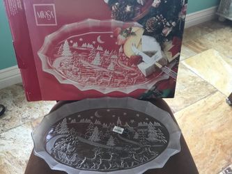 Mikasa Christmas Glass Serving Platter 17" NEW