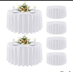 6 Pack 90" Round Table Cover, White, Stain and Wrinkle Resistant