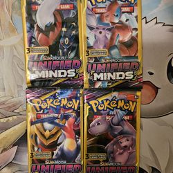 Pokemon Sun & Moon Unified Minds Trading Cards ~ 3 Cards Per Pack(Set of 4) 