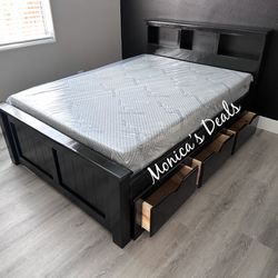 Full Solid Wood Bed W/3 Drawers & Foam Mattress $660