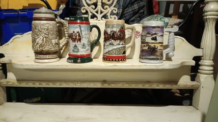  3 Collectible Budweiser Beer Steins And One Western beer Stein
