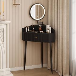 Corner Vanity Desk with LED Mirror